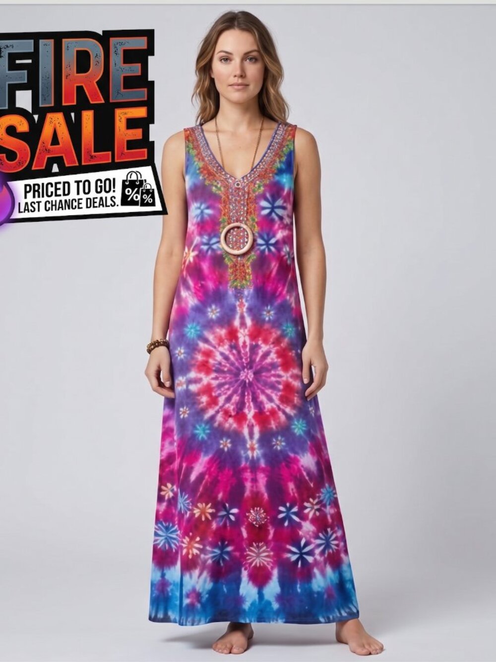 LAST ONE ๐ฅ Boho Tie Dye Maxi Dress - Picture 1 of 9